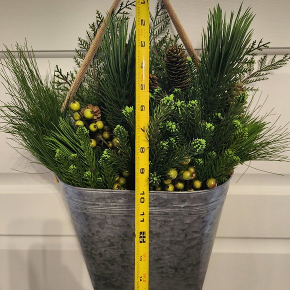 Faux Greenery and Berries in Galvanized Wall/Decor Pocket/Holiday Decor - Picture 8 of 10